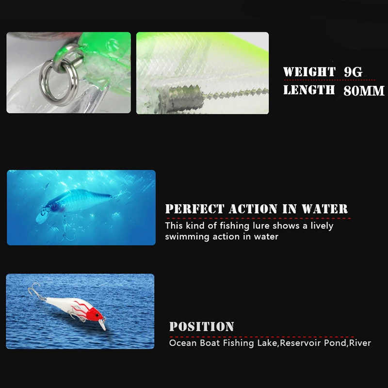 1PCS Floating Minnow Fishing Bait 8cm 9g 3D Eyes Hard Lures High Quality Treble Hooks Wobbler Crankbaits Pesca Fishing Tackle