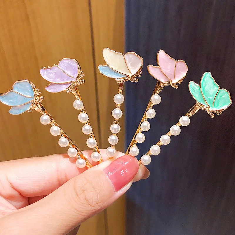 Заколки для волос 2 шт./компл. красивые заколки с жемчужинами и бабочками модные