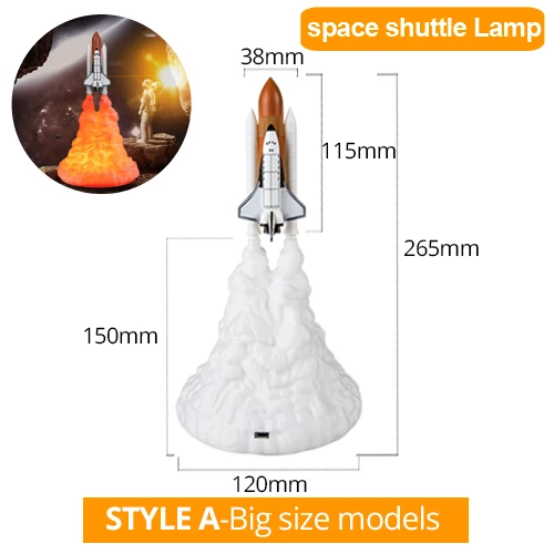 Style A big size USB перезаряжаемая 3D печать Лунная лампа ракета космический челнок лампа Настольные лампы для гостиной спальни прикроватный домашний декор - Цвет абажура: Style A big size