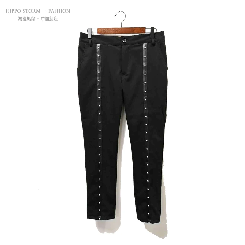 

Men Streetwear Hip Hop Punk Gothic Casual Suit Pants Male Fashion Rivet Harem Trousers Night Club Singer Stage Clothing