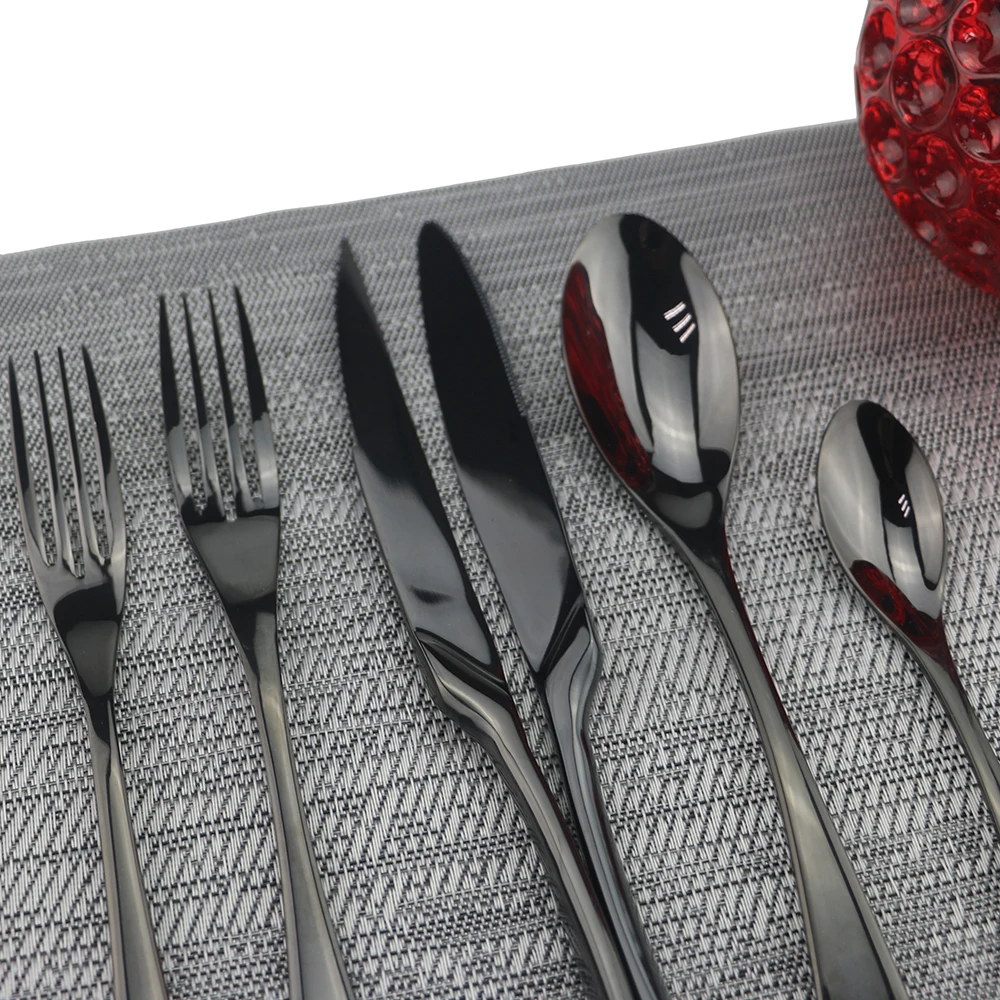 Горячая Распродажа черные 6 набор столовых приборов Еда Класс 18/10 прибор из