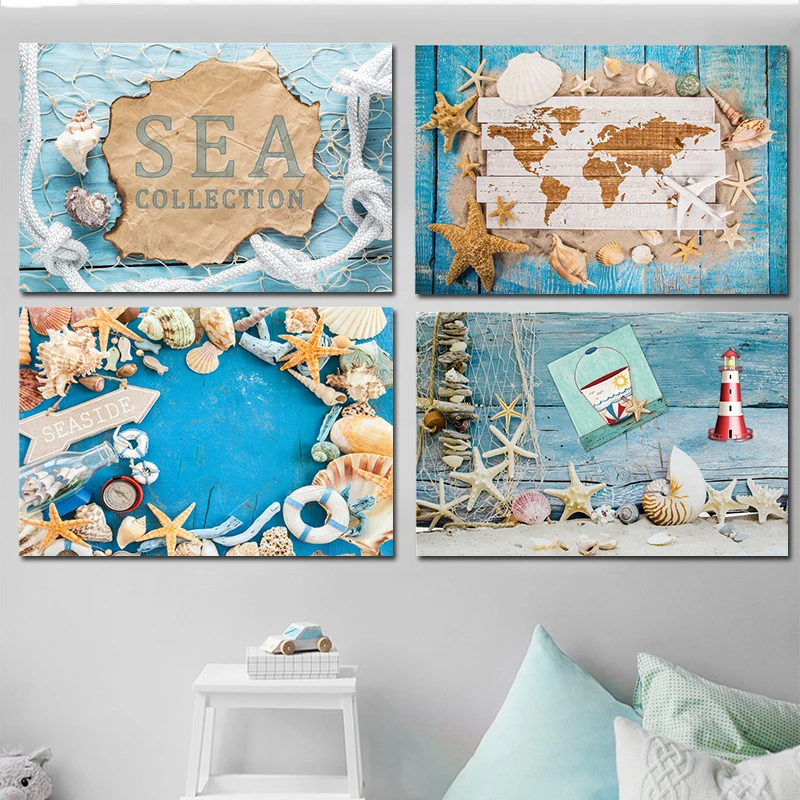 

Постеры с морской тематикой, Seastar and Conch, Современная морская коллекция, настенные художественные картины для гостиной, офиса, домашнего декора