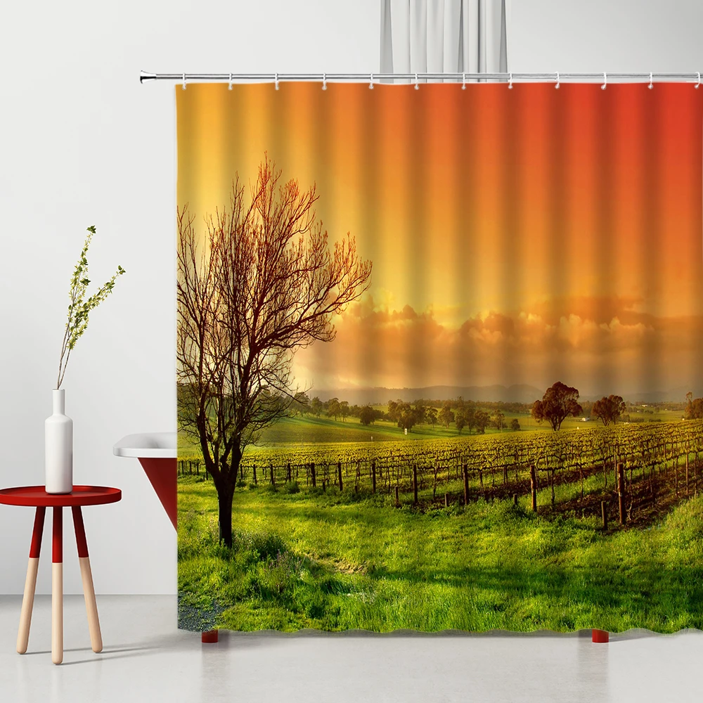 

Idyllic Scenery Bathroom Shower Curtains Set Farm Bathroom Decoration Waterproof Polyester Fabric Household Items