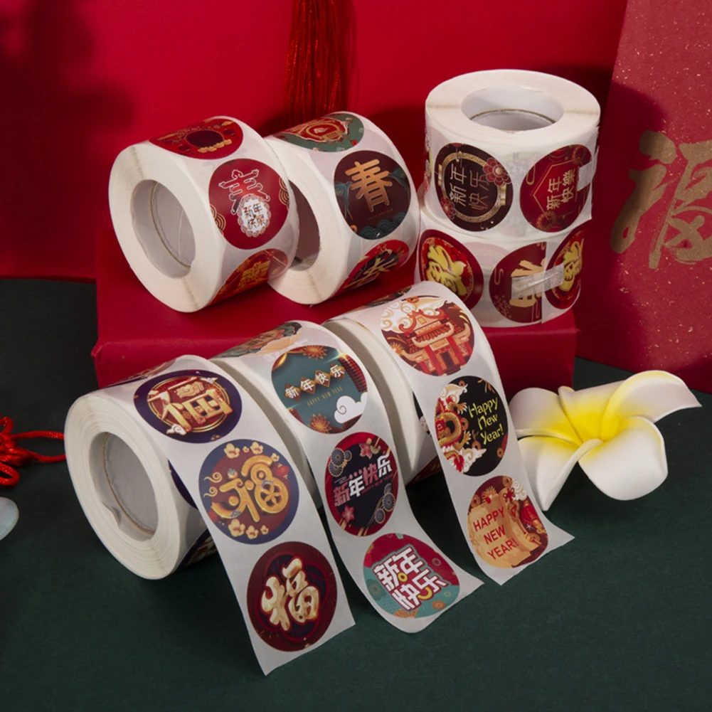 

500Pcs/roll Chinese Happy New Year Label Stickers Spring Festival Decorative Stickers Gift Box Sealing Stickers Tag Navidad 2022