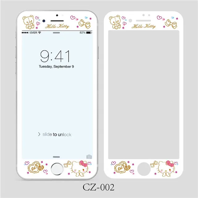 3D 9H Soft Edge Japanese Cartoon KT Cat Pattern Screen Protector For iPhone 7 6 6S 8 Plus Tempered Glass Protective Film