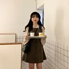 Милый костюм для маленькой сестры, абрикосовая рубашка с длинными рукавами, короткое платье-жилет с сеткой, комплект из двух предметов, новинка на осень