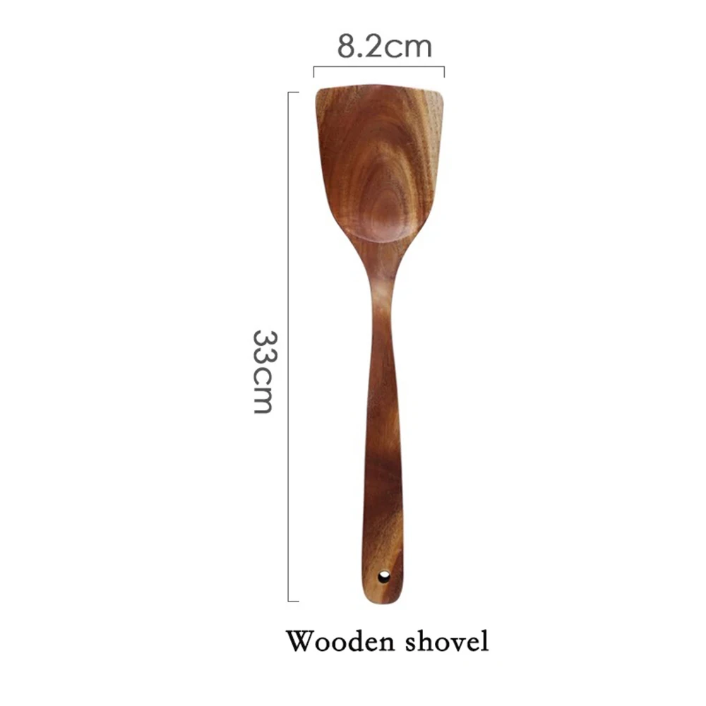 Wooden shovels Посуда из тика, ложка, дуршлаг, длинная ручка, ложка, деревянная, антипригарная, специальная лопатка, набор кухонных инструментов, подарок - Цвет: Wooden shovels
