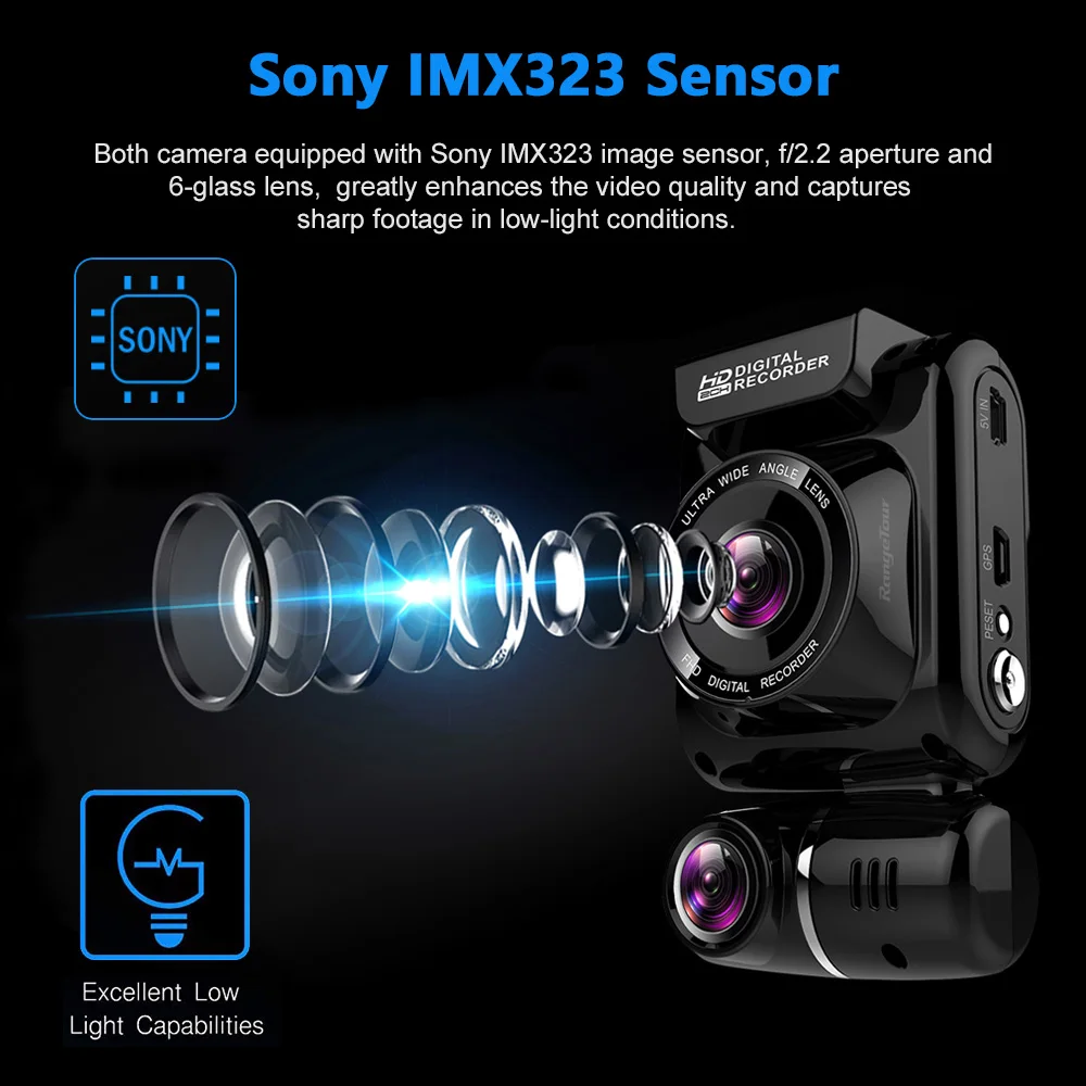 4K 2160P мини скрытый двойной объектив Автомобильный видеорегистратор Sony IMX323 датчик