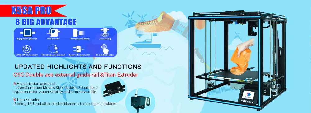 TRONXY D01 3d принтер DIY CoreXY TITAN экструдер Core XY промышленная линейная направляющая 3D машина 3,5 дюймов сенсорный экран