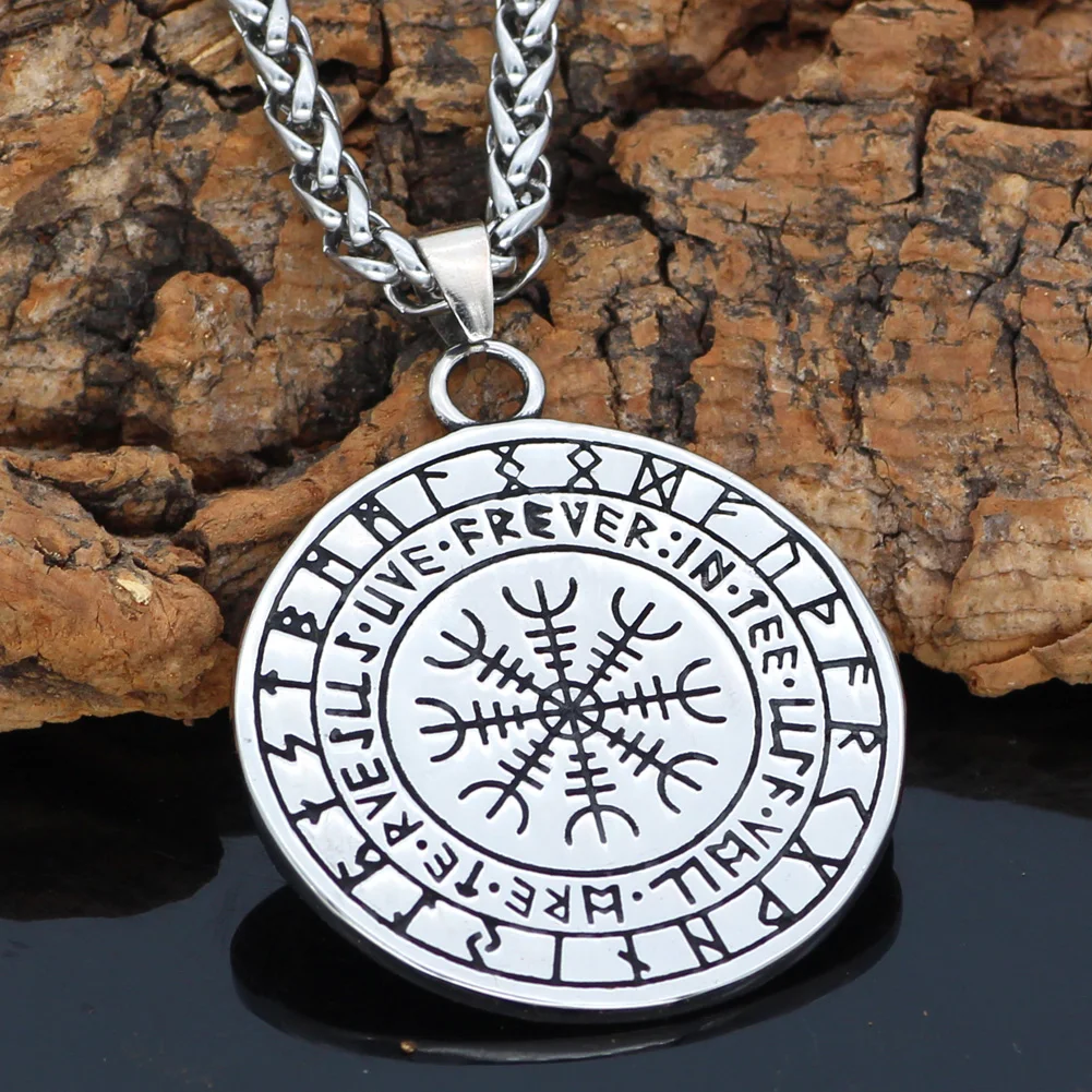 Мужское ожерелье из нержавеющей стали Viking Geri и Freki Wolf Rune Helm Of Awe с подарочной