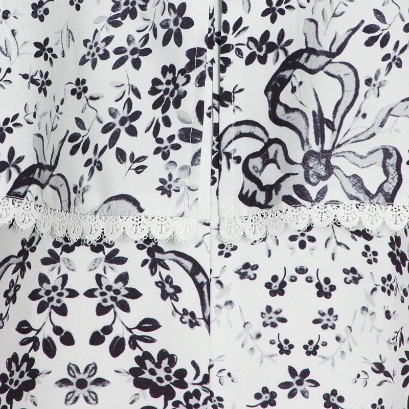 

TWOTWINSTYLE Print Floral Patchwork Lace Set For Women O Neck Short Sleeve Shirt High Waist Skirt Vintage Two Piece Sets Female