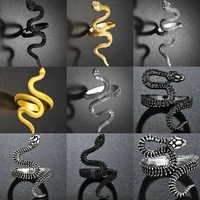 fashion trendy punk snake goth gold black silver color rings exaggerated rock adjustable chic party gift jewelry finger rings