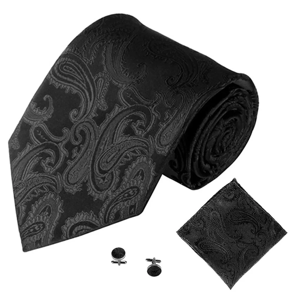 

3PCS Classic Jacquard Men Party Tie Pocket Square Handkerchief Cuff Link New Silk Flower Business Bowtie Wedding Party Bowtie