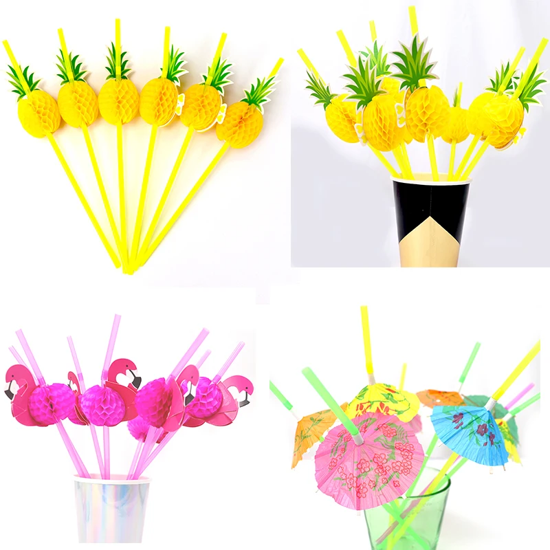 20 шт. вечерние соломенные зонты с изображением фламинго и ананаса товары для