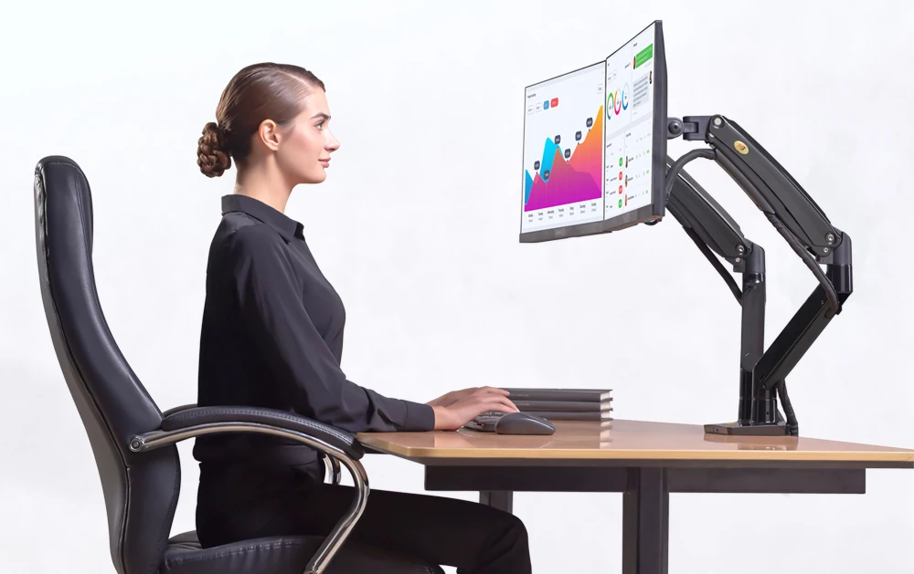 NB F195A Aluminum Alloy 22-32 inch Dual LCD LED Monitor Mount Gas Spring Arm Full Motion Holder Support with 2 USB Ports | Электроника