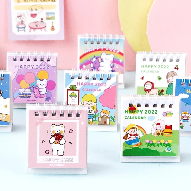 

2022 Honeyfriend Rainbow Bear Desktop Paper Mini Calendar Dual Daily Schedule Table Planner 2022.1-2022.12