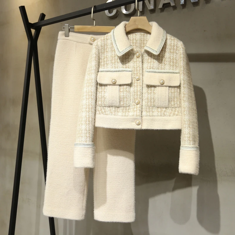Осенние модные женские повседневные Костюмы 2020FW Женская твидовая куртка верхняя