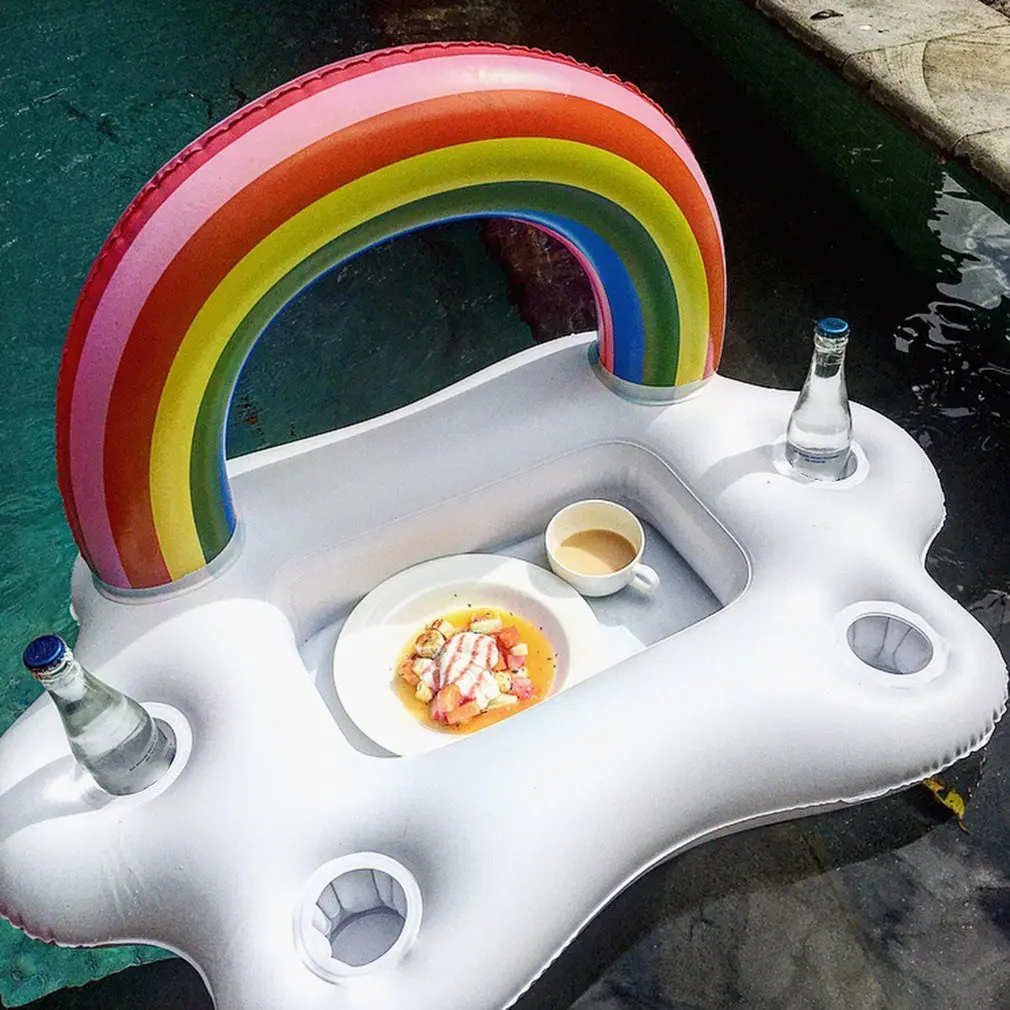 

Summer pool Party Bucket Rainbow Cloud Cup Holder Inflatable Pool Float Beer Drinking Cooler Table Bar Tray Beach Swimming Ring