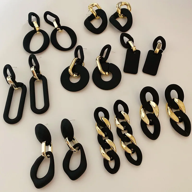 

S925 модные ювелирные изделия Висячие серьги новый дизайн полимерные золотые покрытые матовые черные серьги для женщин женские подарки для в...