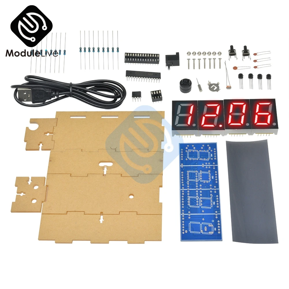 4 digit digital clock time light diy led electronic clock kit microcontroller control temperature thermometer diy kit module free global shipping