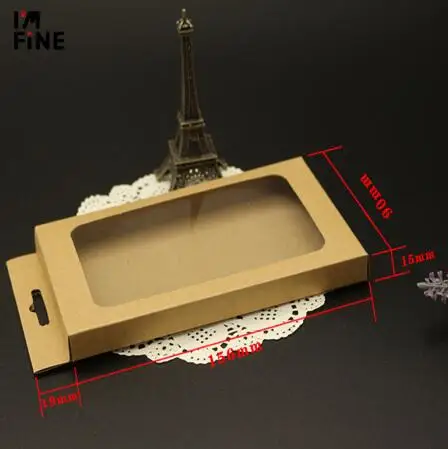 100Pcs Vintage Kraft paper gift box with clear pvc window jewelry display package phone case packaging | Дом и сад