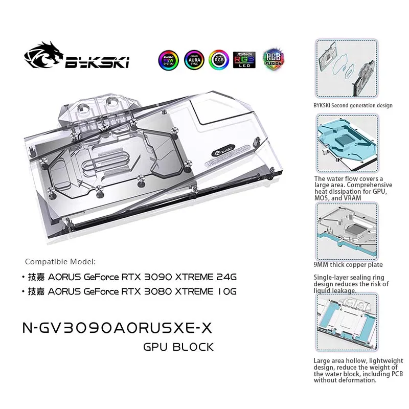 

Bykski Water Block use for GIGABYTE AORUS RTX 3090 XTREME 24G /RTX 3080 XTREME 10G GPU Card / Full Cover Copper Radiator Block