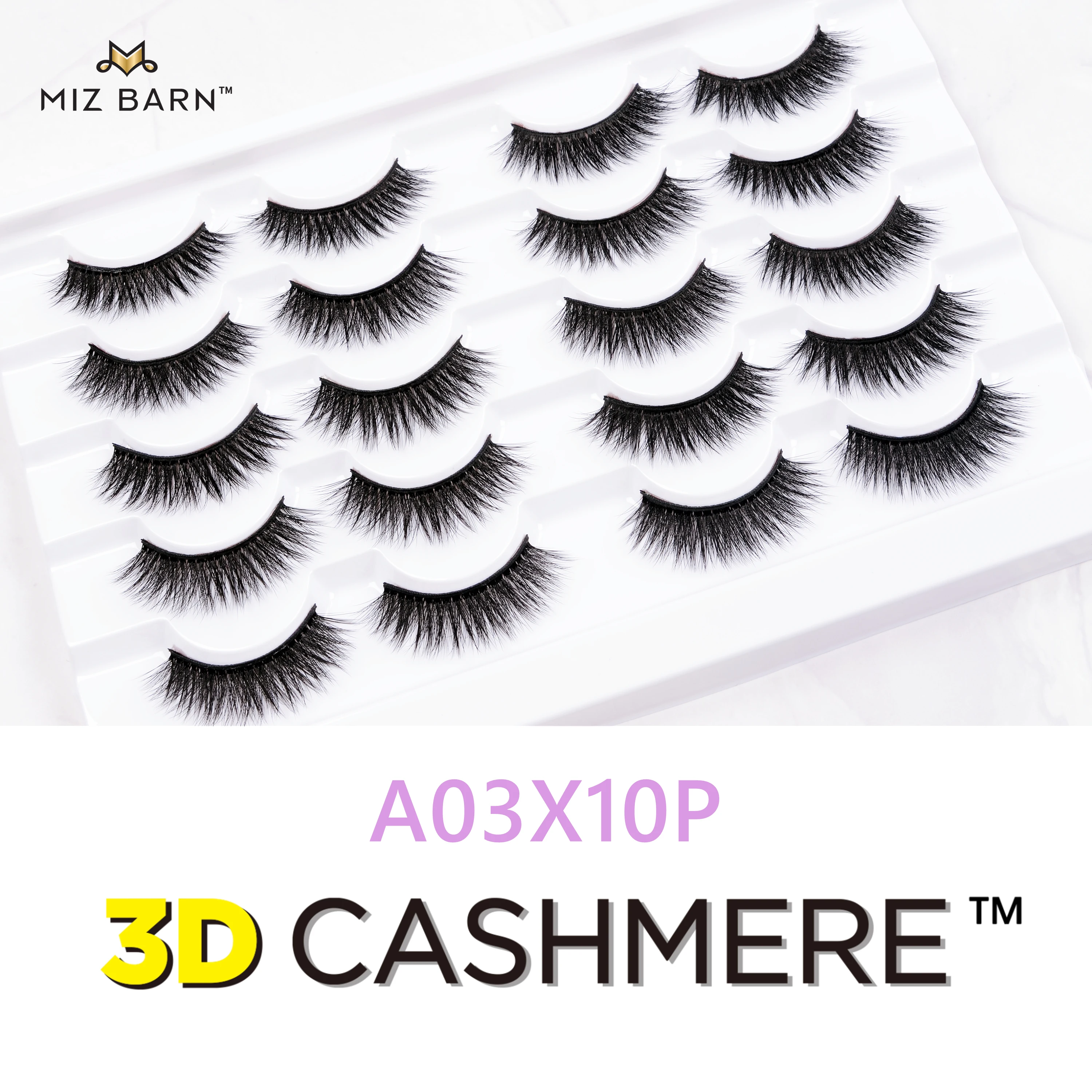 

MIZ BARN 10 Pairs A03-3D CASHMERE False Couple Eyelashes Bulk Wispy Lashes Extention Cil Female Makeup Set Handmade Natural Lash