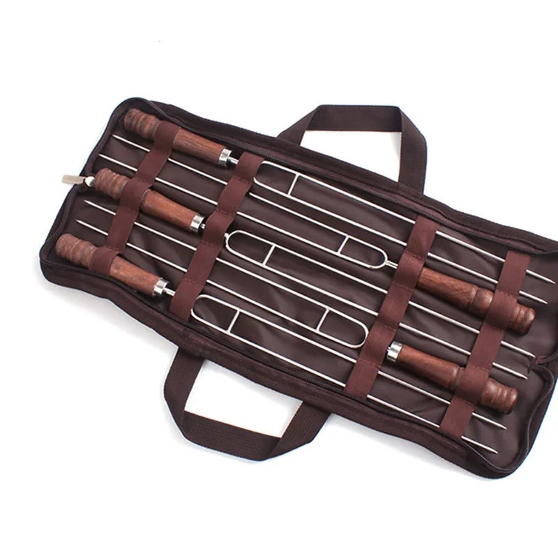 

Вилка для барбекю, комплект из 5 предметов, вилка для гриля из нержавеющей стали с деревянной ручкой, U-образная, для пикника, мяса, для дома и ...