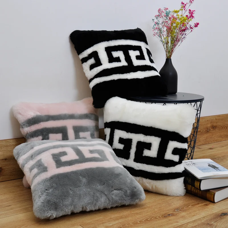 

Pure wool sofa pillow cushion Nordic simple ins wind bedside car 45x45cm One piece of fur real sheepskin material