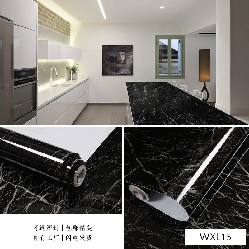 

Kitchen Oil-proof Marble Wall Stickers Waterproof PVC Self-adhesive Wallpaper Contact Paper Bathroom Desktop Decor Film Stickers