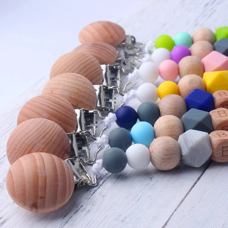 Free Personalized Name Baby Teether Bracelet Food Grade Chew Nurse Toy Silicone Teething Necklace Pacifier Clip With Baby Gift