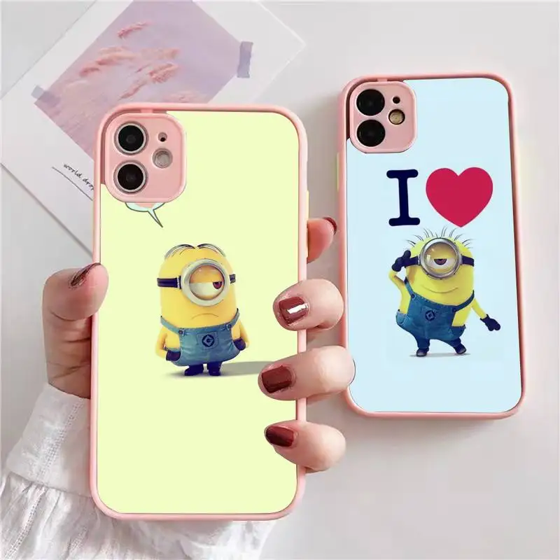 

Cute Cartoon Miniones Phone Case For iphone 13 12 11 xr xs x 7 8 pro max Light pink Soft TPU Silicone Clear Case Cover