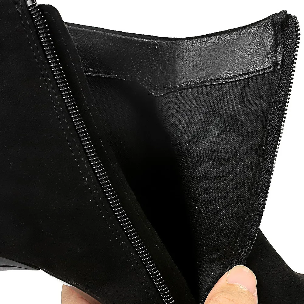 

Woman Zipper Concise Ankle Boots Solid Flock High Heels Office Lady Shoes Pointed Toe 2021 Spring Autumn Martin Boot Female Sexy