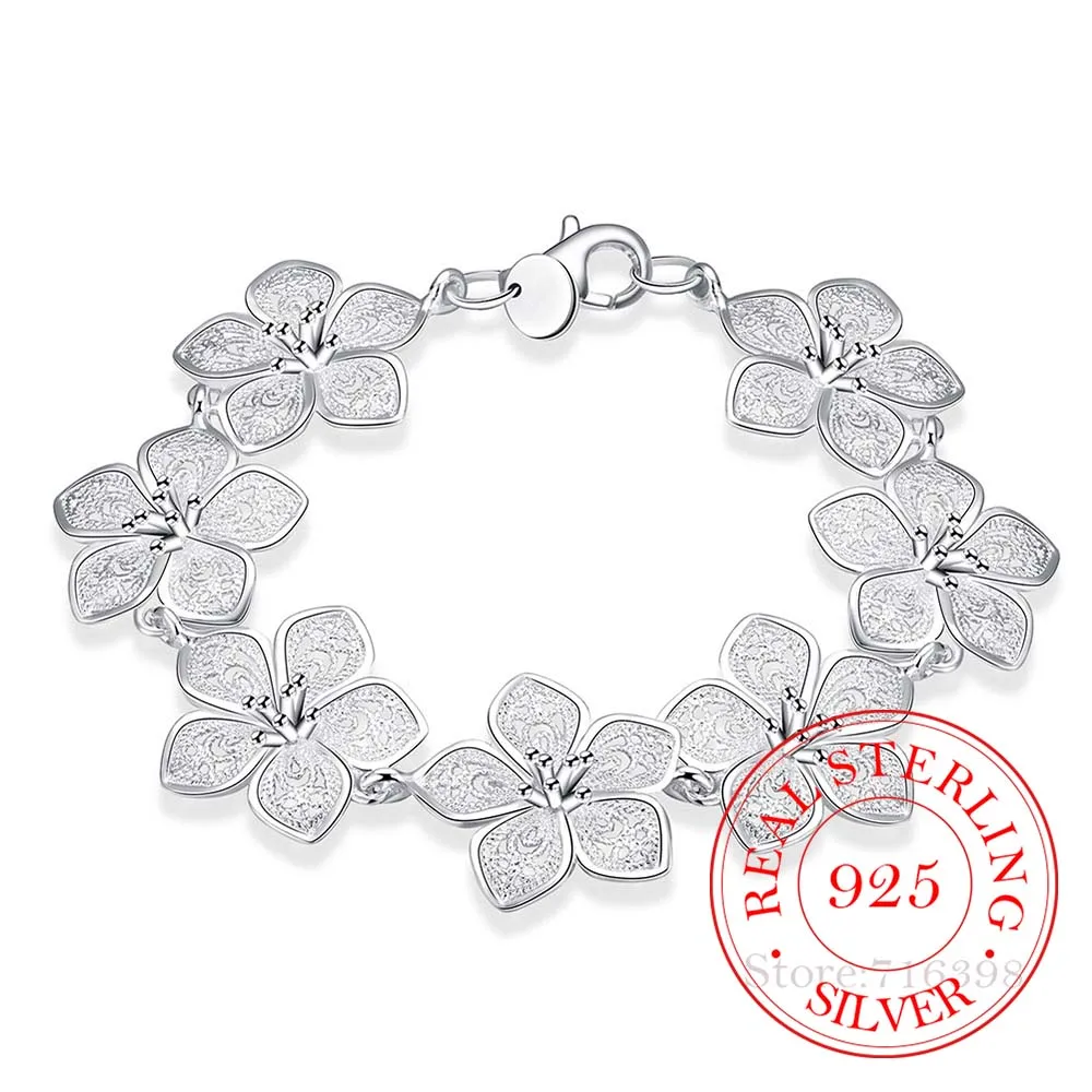 

Hot Sale 925 Sterling Silver Plum Bracelet Beautiful Flowers for Women Classic High- Quality Fine Jewelry Wedding Party Jewelry