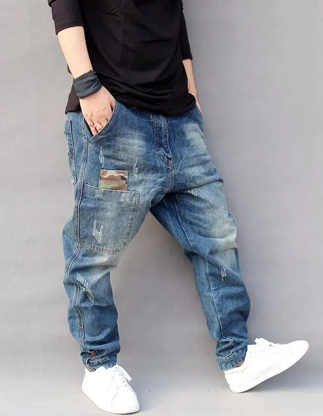 Men Harem Jeans Small Feet Men Casual Denim Pants Camouflage Patch Hip Hop Street Style Jeans Fashion Loose Baggy Jeans