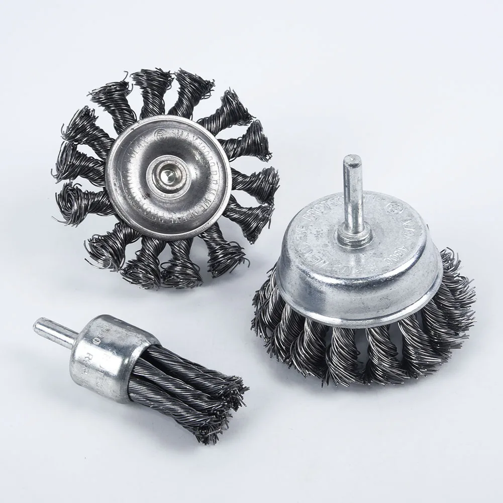 

3PCS Steel Joint Knot Flat Wire Wheel Cup Brush Set Kit Disk For Drill Angle Grinder Gadget For Metal Rust Removal Polishing