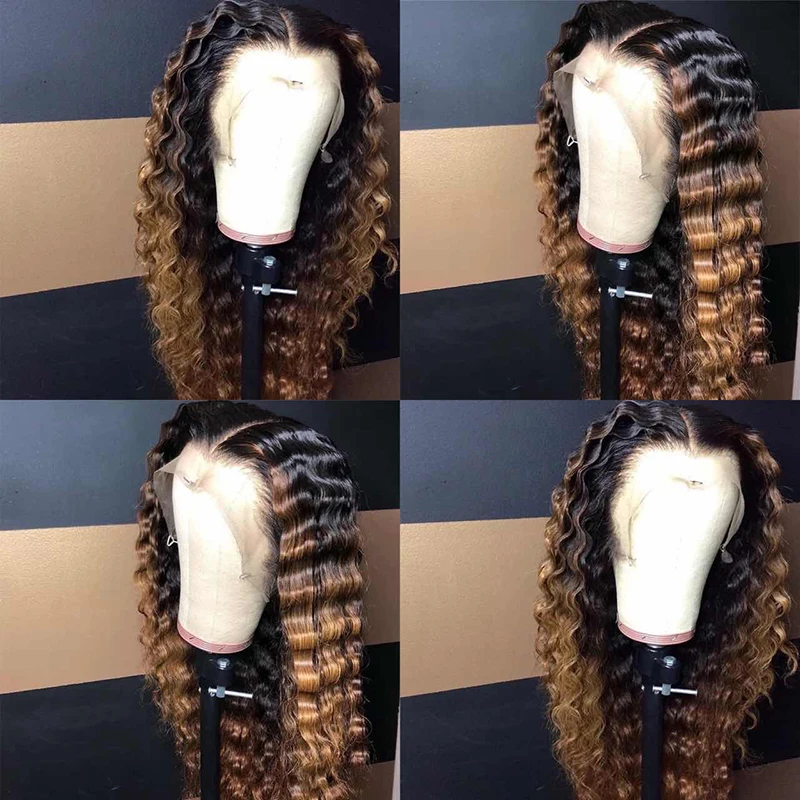 Омбре коричневый цвет волна Кружева часть человеческих волос парики с детскими