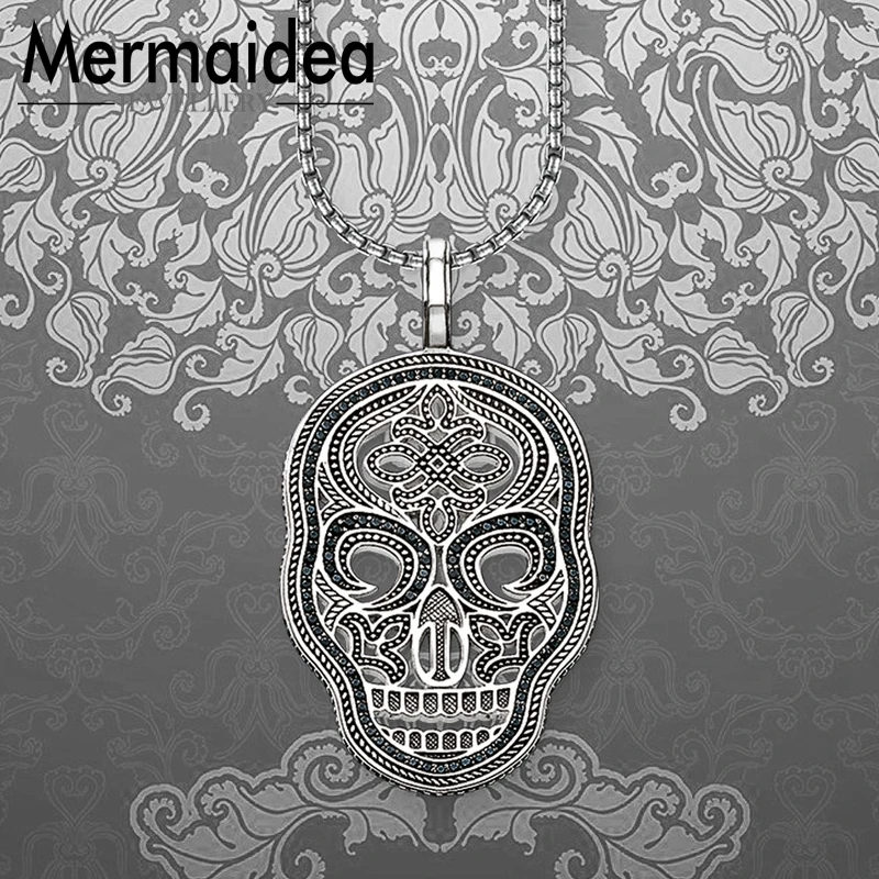 Ожерелье из звеньев цепи с закрепкой в виде маски черепа Модные посеребренные