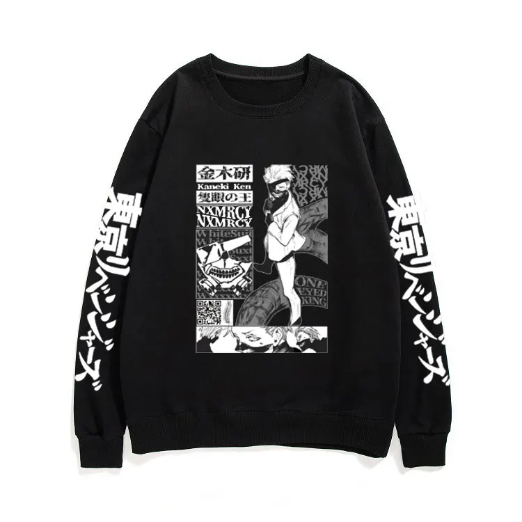

2021 New Design Anime Tokyo Revengers Letter Print Sweatshirt Tokyo Ghoul Kaneki Ken Graphic Print Pullover Fashion Sweatshirts