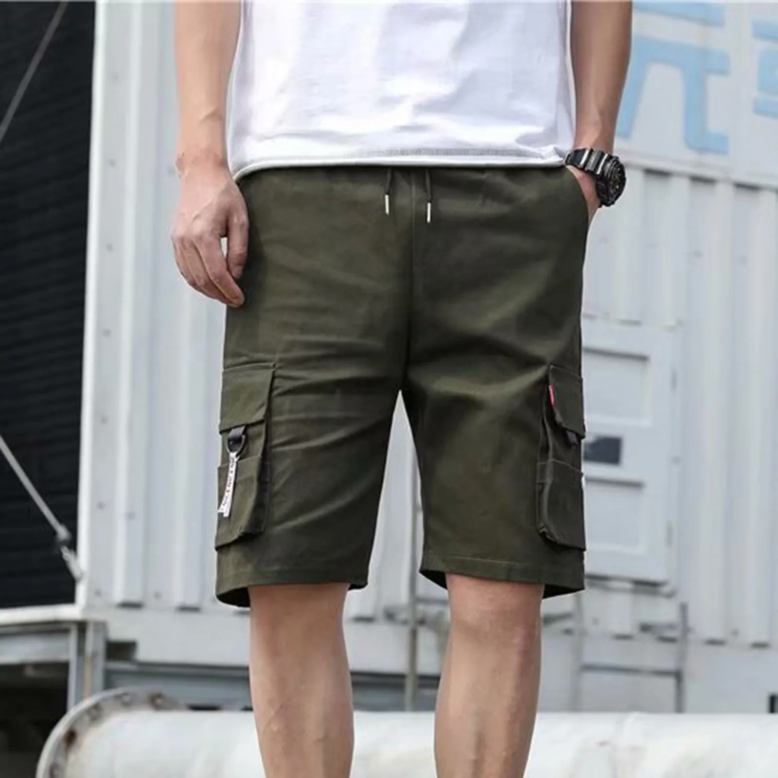 

2021 Summer Solid Color Straight Casual Shorts Multi-Pocket Men Cargo Shorts Oversized Beach Cargo Shorts Streetwear camisa