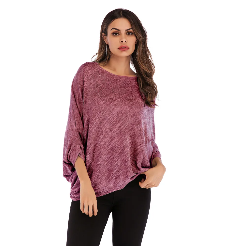 Женский Повседневный пуловер с длинным рукавом топы свободная Легкая рубашка