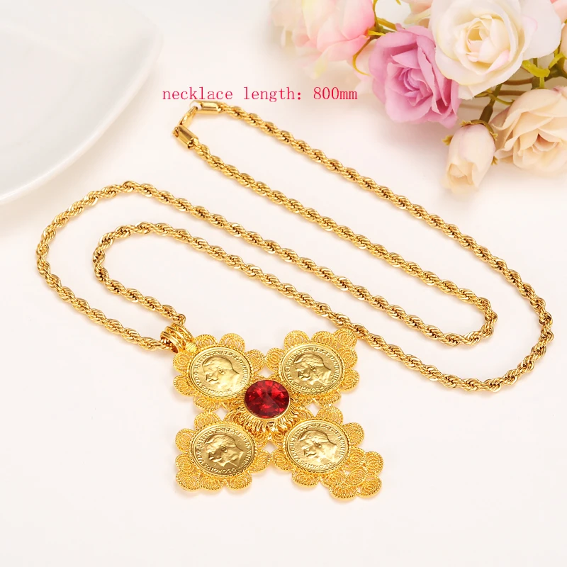 Длинные Подвески в виде креста с эфиопскими монетами 80 см ожерелья из желтого