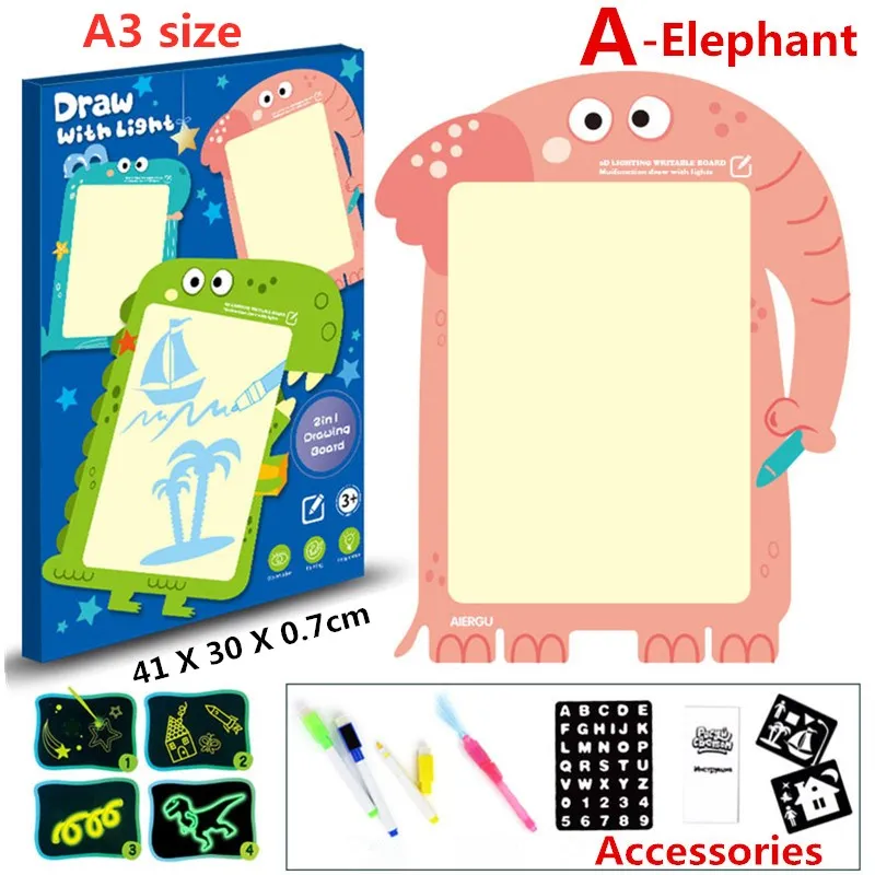 New A Elephant 1 шт. A4 A5 светодиодный светящийся чертежный щит для рисования граффити, планшет для рисования, волшебное рисование, светильник-забавная флуоресцентная ручка, обучающая игрушка - Color: New A Elephant