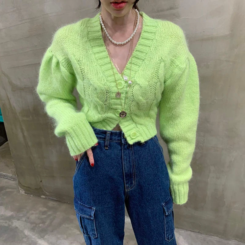 Женская трикотажная кофта с V-образным вырезом и длинным рукавом |