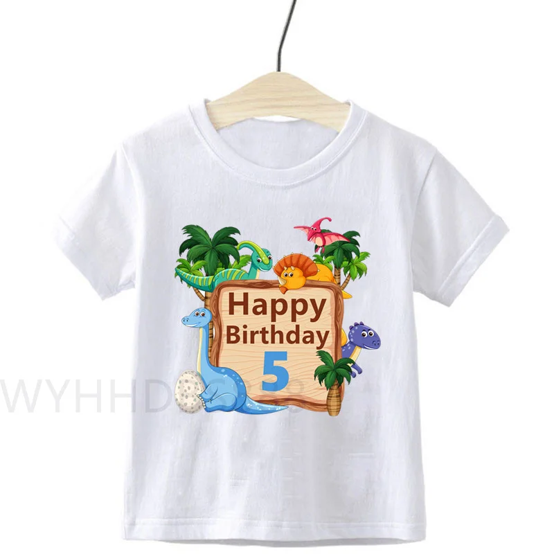 Kids Dinosaur Shirt Cute Little Dinosaur Print New Summer T-Shirt Happy Birthday T Shirt Number T Shirt Dinosaur Number T Shirt