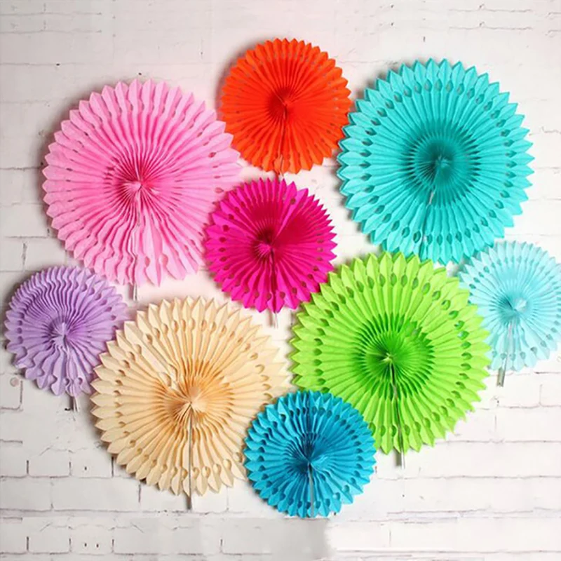 

5 Pcs 8''(20cm) Color Folding Fan Paper Flower Tissue Paper Cut-out Hanging Paper Fans for Wedding Birthday Festival Decoration