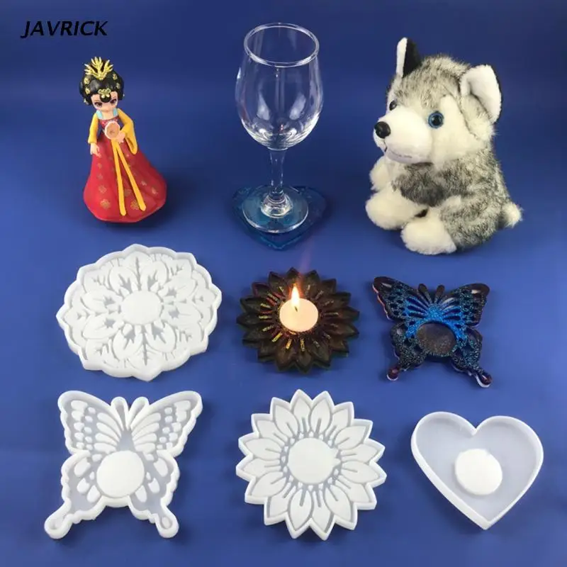 

Flower-shaped Candle Holder Mold Diy Heart-shaped Candle Holder Candle Combination Coaster Mirror Crystal Epoxy Mold
