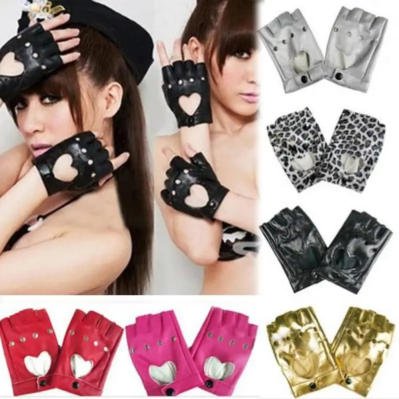 Варежки женские из искусственной кожи кожаные митенки без пальцев в стиле панк