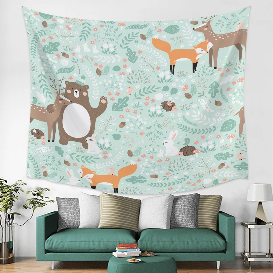 Гобелен с изображением лесных животных медведя оленя лисы кролика птицы