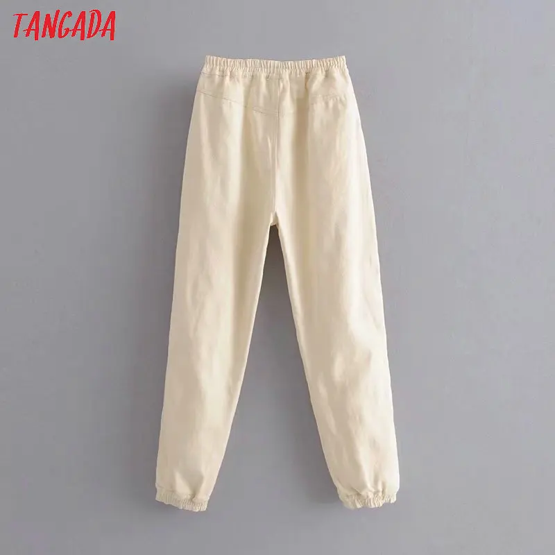 Tangada, модные женские свободные бежевые джинсы, длинные брюки, растягивающиеся на талии, свободные уличные Женские джинсовые штаны 6P19